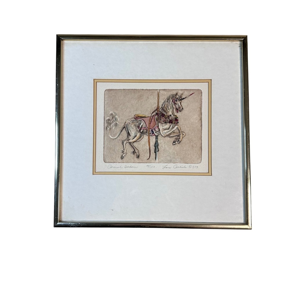 Lois Carlisle 1979 Carousel Unicorn Art Print Signed Numbered Framed 48 150
